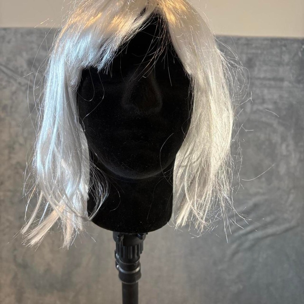 White Synthetic Costume Wig Shoulder Length Bob with Bangs Cosplay Halloween